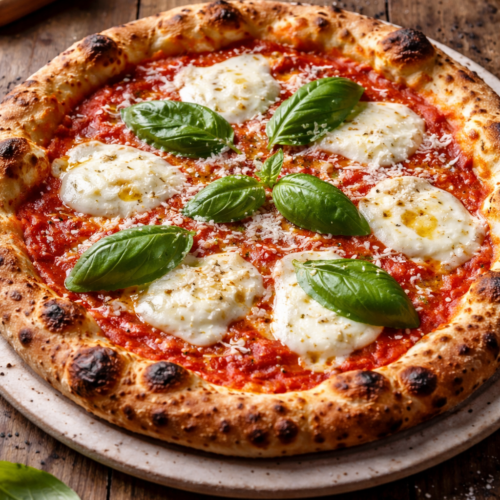 Foto van een versgebakken pizza Bufalina