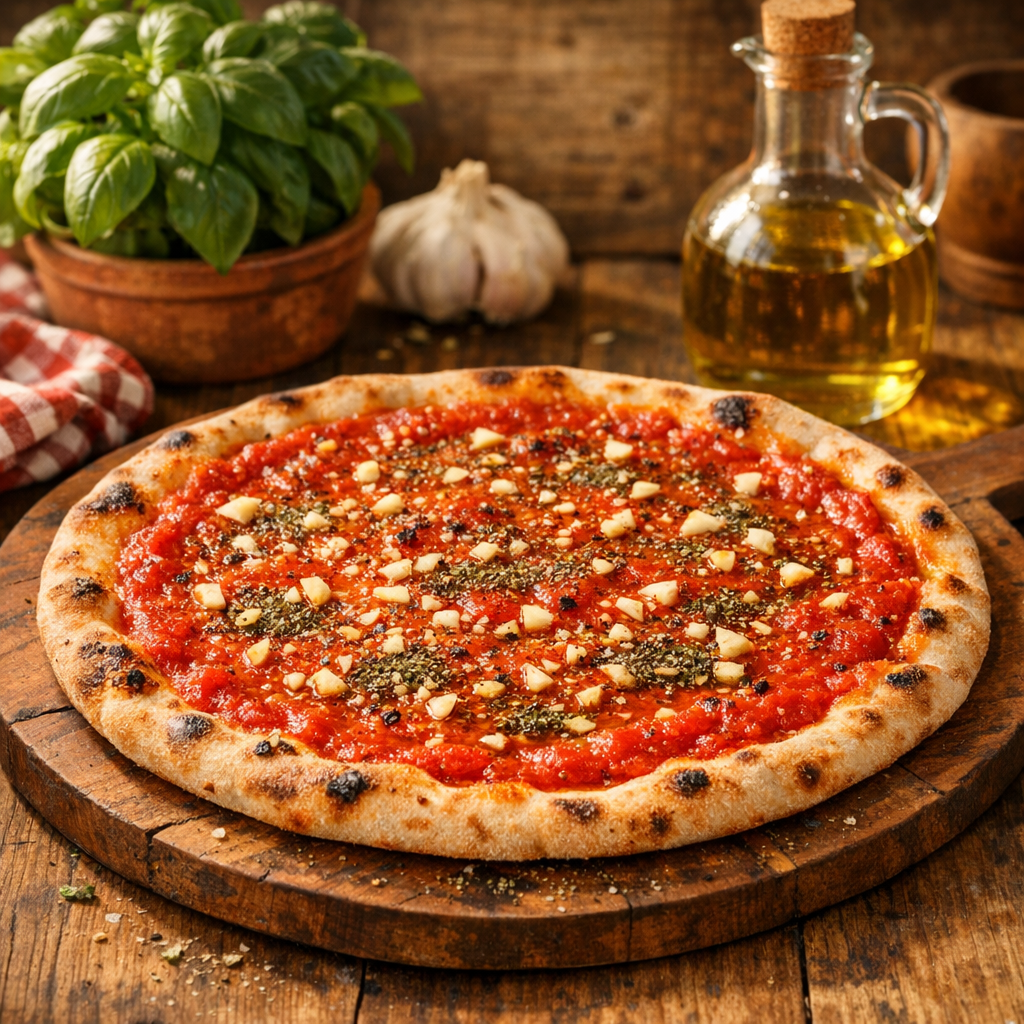 Foto van een versgebakken pizza Marinara