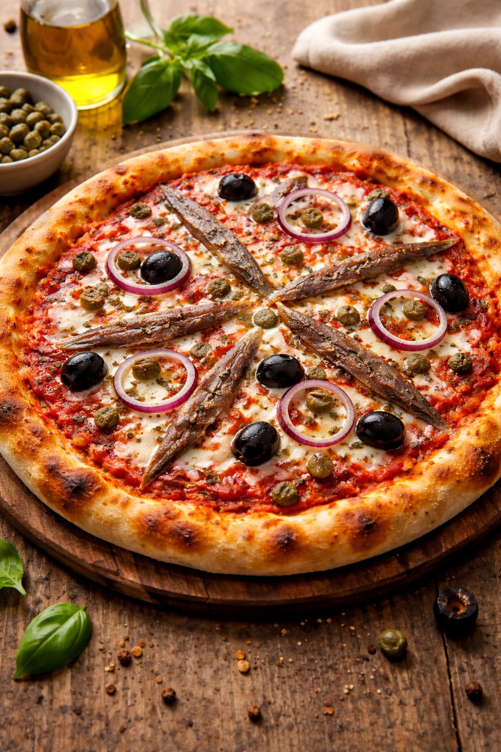 Foto van een versgebakken pizza Siciliana