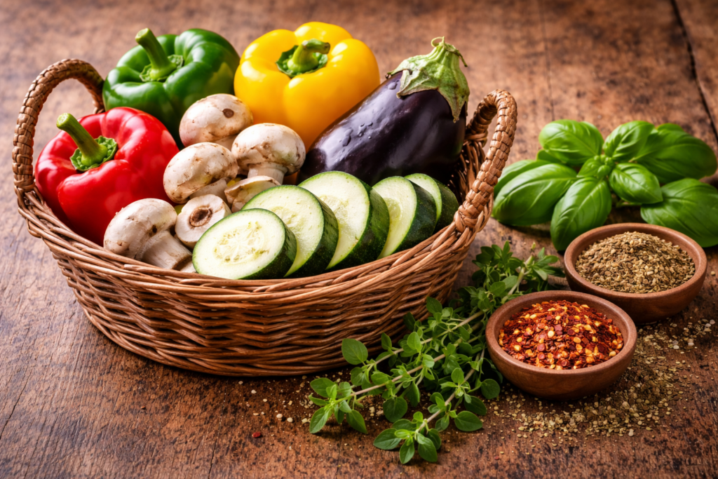 foto met vegetarische pizza toppings