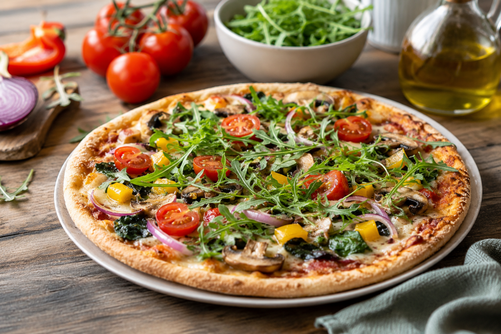 afbeelding van een vergebakken gezonde pizza