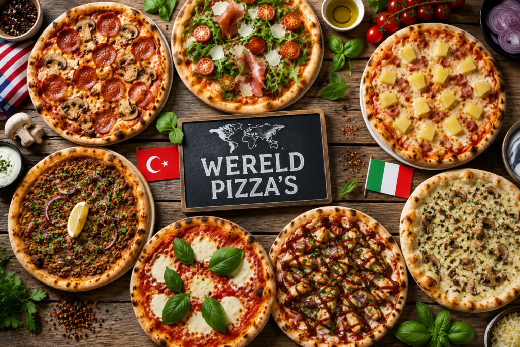 afbeelding van een aantal wereldpizza's die je zelf kunt maken