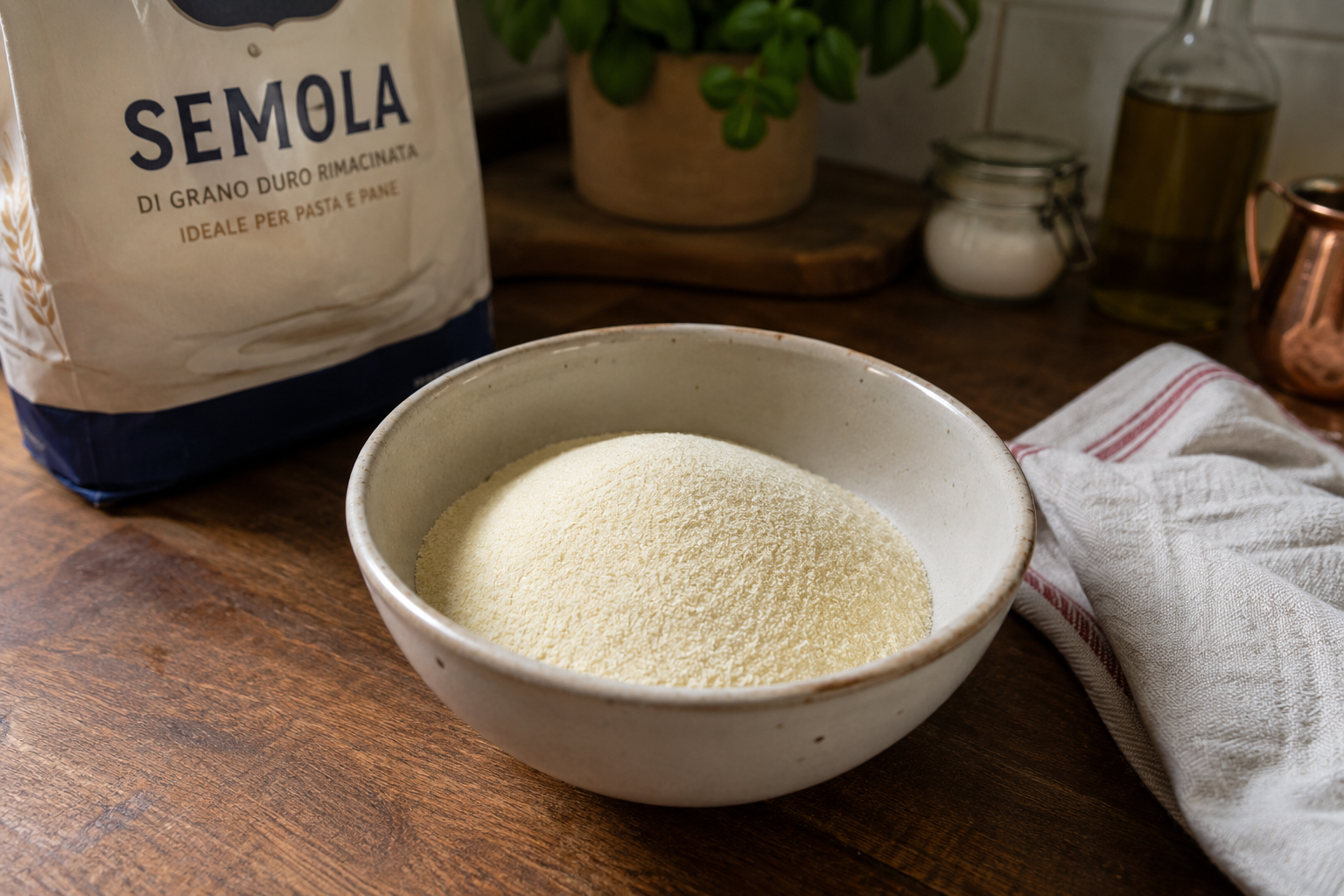 afbeelding van een kom met Semolina meel