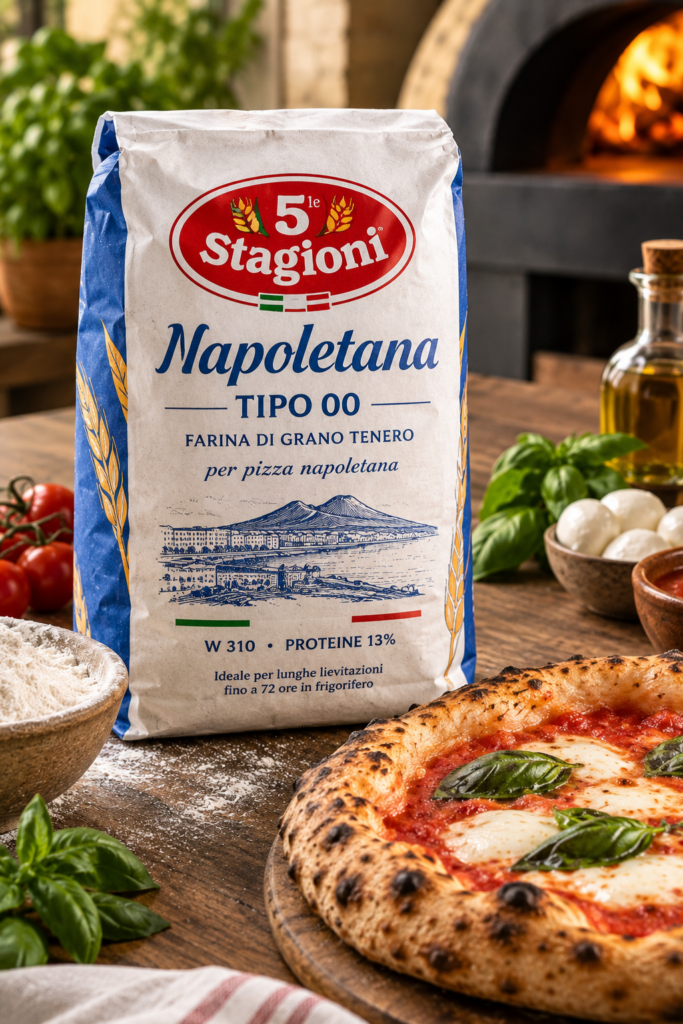 foto van een pak 5 stagioni napolitana bloem voor pizzadeeg