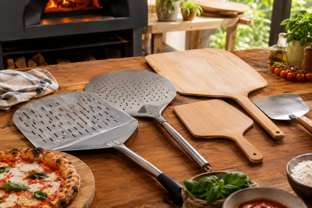 afbeelding van diverse pizzascheppen