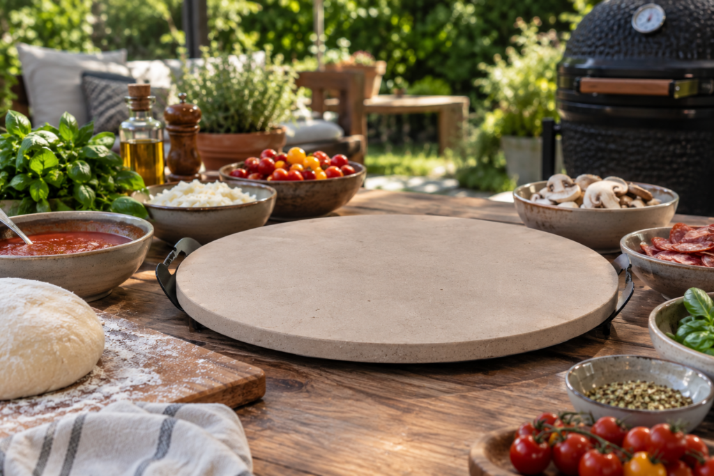 foto ter illustratie van de the bastard pizza stone large 38cm